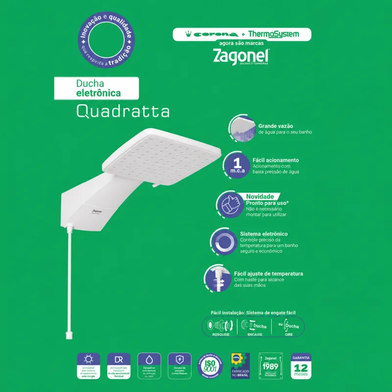 Ducha Quadratta Eletrônica 220V 7500W - Zagonel