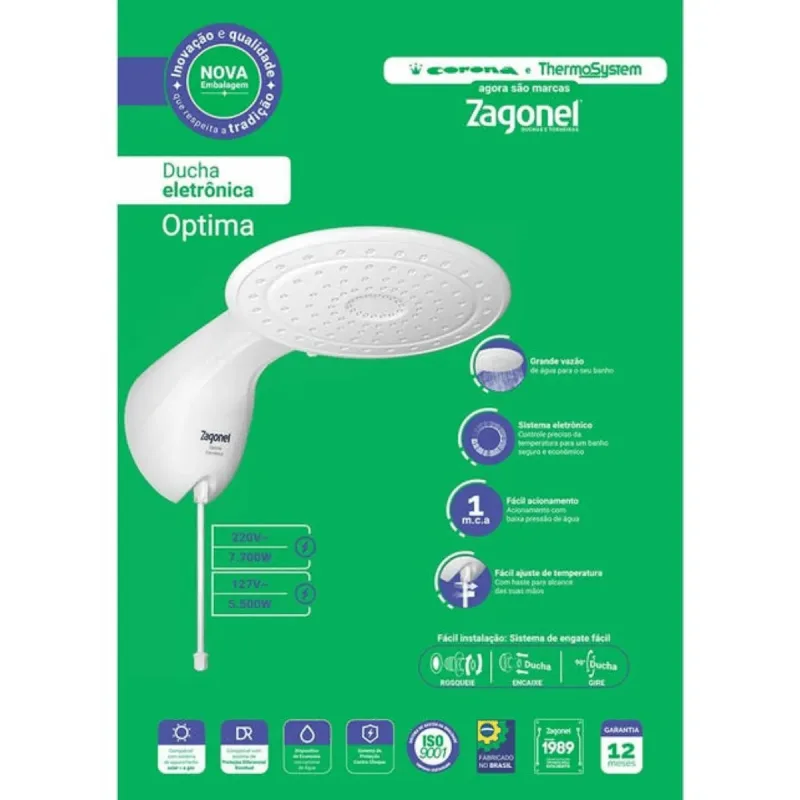 Ducha Optima Eletronica 127V 5500W - Zagonel — Eletrônicos